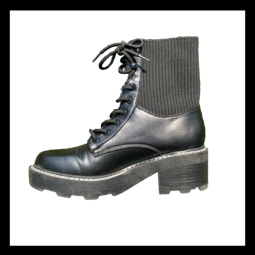 MARC FISHER Morgan Chunky Chelsea black Moto Boots Women’s Size 8 1/2 US EUC